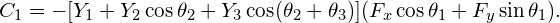 \[ C_1 = - [Y_1 + Y_2 \cos \theta_2 + Y_3 \cos ( \theta_2 + \theta_3)] ( F_x \cos \theta_1 + F_y \sin \theta_1 ) . \]